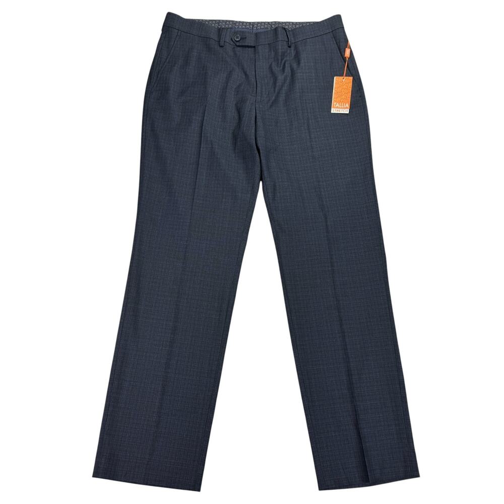 Tallia Mens Classic Fit Plaid Stretch Suit Pants Navy Blue 34x30